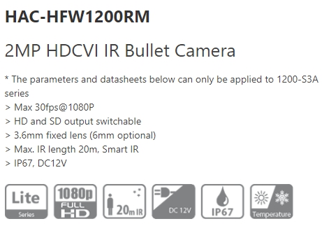 DAHUA HDCVI CAMERA DH-HAC-HFW1200RMP 3.6MM.